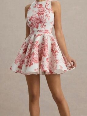 Club L London White Mini Dress with Pink Floral Print